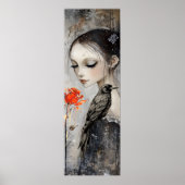 Gothic Girl Raven Rote Rose Poster (Vorne)
