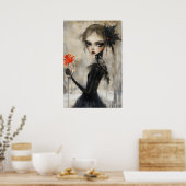 Gothic Girl Raven Rote Rose Poster (Küche)