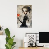 Gothic Girl Raven Rote Rose Poster (Heimbüro)