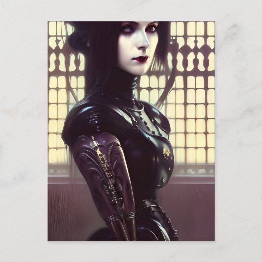 Gothic Girl Steampunk Verschiedene farbige Augen Postkarte (Vorderseite)