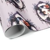 Gothic Girl Viktorianisch Mirror Grau Halloween Geschenkpapier (Rolleneckpunkt)
