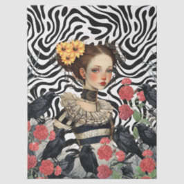 Gothic Girl Vintag Florals & Raven Decoupage Seidenpapier