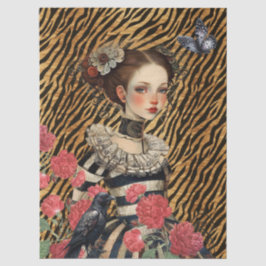 Gothic Girl Vintag Florals & Raven Decoupage Seidenpapier