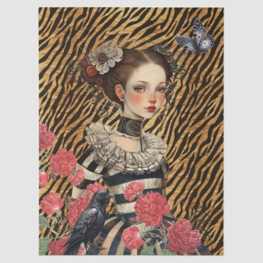 Gothic Girl Vintag Florals & Raven Decoupage Seidenpapier (Vorderseite)