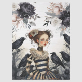Gothic Girl Vintage Florals & Raven Decoupage Seidenpapier