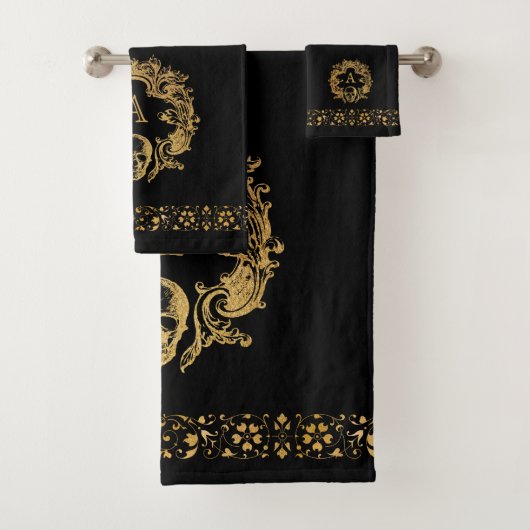 Gothic Glam | Badetücher - Set | Gold Skull Monogr (Insitu)