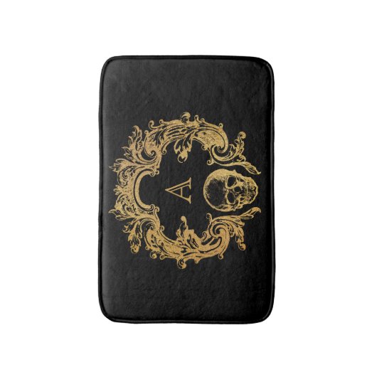 Gothic Glam | Bath Mat | Gold Skull Monogram Badematte (Vorderseite Vertikal)