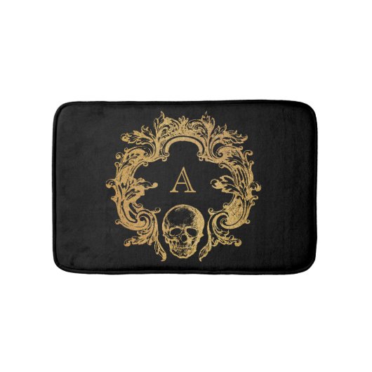 Gothic Glam | Bath Mat | Gold Skull Monogram Badematte (Vorderseite)