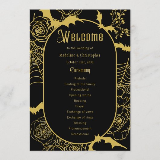 Gothic Glam Black Gold Hochzeitsprogramm Programm (Vorderseite)