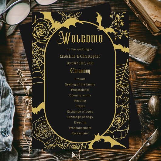 Gothic Glam Black Gold Hochzeitsprogramm Programm