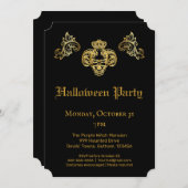 Gothic Glam Black & Gold Skull Halloween-Party Einladung (Vorne/Hinten)