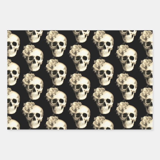 Gothic Glam Floral Skull Geschenkpapier Set (Vorderseite 3)
