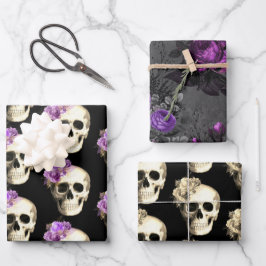 Gothic Glam Floral Skull Geschenkpapier Set