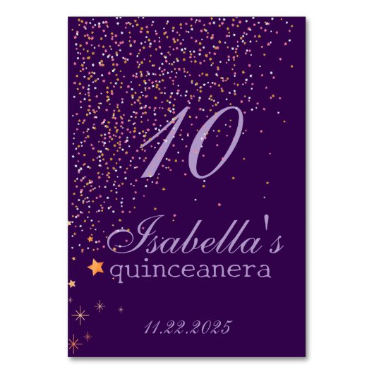 Gothic Glam Quince lila Glitzer Tischnummer (Vorderseite)