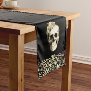 Gothic Glam Skull White Roses Mittelgroßer Tischläufer