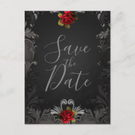 Gothic Glamour Rote Rose Ornamental Save the Date Ankündigungspostkarte