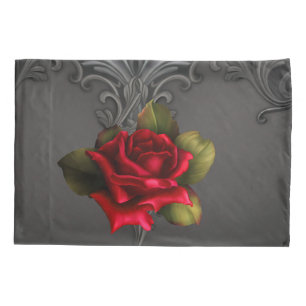 Gothic Glamour Rote Rose Schwarze Ornamente Glamou Kissenbezug
