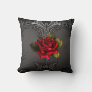 Gothic Glamour Rote Rose Schwarzer Ornamental Glam Kissen