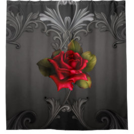 Gothic Glamour Rote Rose Schwarzer Zierfilm Duschvorhang