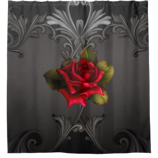 Gothic Glamour Rote Rose Schwarzer Zierfilm Duschvorhang (Vorderseite)