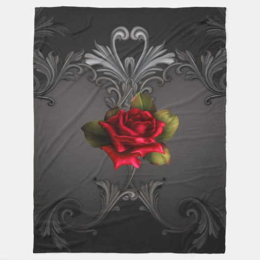 Gothic Glamour Rote Rose Schwarzer Zierfilm Fleecedecke (Vorderseite)