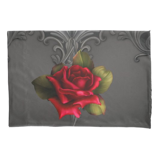 Gothic Glamour Rote Rose Schwarzer Zierfilm Kissenbezug (Vorderseite)