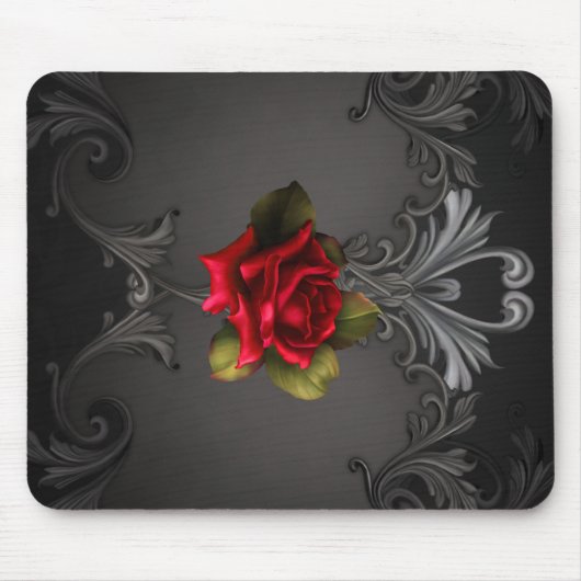 Gothic Glamour Rote Rose Schwarzer Zierfilm Mousepad (Vorne)