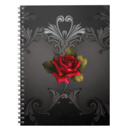 Gothic Glamour Rote Rose Schwarzer Zierfilm Notizblock