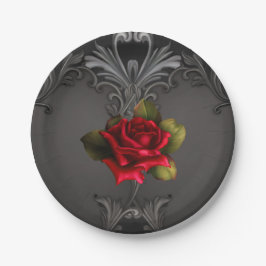 Gothic Glamour Rote Rose Schwarzer Zierfilm Pappteller
