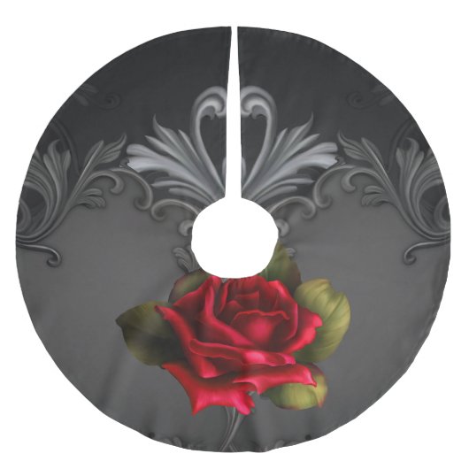 Gothic Glamour Rote Rose Schwarzer Zierfilm Polyester Weihnachtsbaumdecke (Vorderseite)