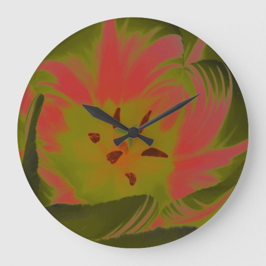 Gothic Gloomy Red Tulip Wall Clock Große Wanduhr (Vorderseite)