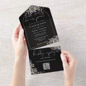Gothic Gold Arch Black Rose QR Code Hochzeit All In One Einladung (Abreißen)