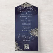Gothic Gold Arch Black Rose QR Code Hochzeit All In One Einladung (Innen Boden)