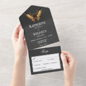 Gothic Gold & Black Moth Moody Dinner All In One Einladung (Abreißen)