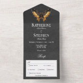 Gothic Gold & Black Moth Moody Dinner All In One Einladung (Innen Boden)