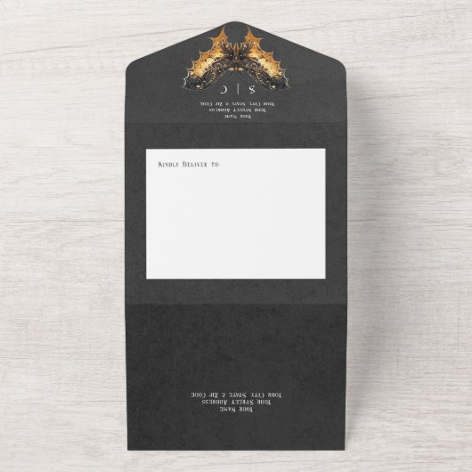 Gothic Gold & Black Moth QR Code All In One Einladung (Außenbereich)