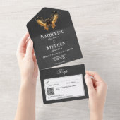 Gothic Gold & Black Moth QR Code All In One Einladung (Abreißen)