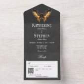 Gothic Gold & Black Moth QR Code All In One Einladung (Innen Boden)
