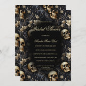Gothic Gold Floral Skulls Moody Brautparty Einladung (Vorne/Hinten)