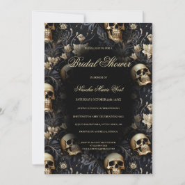 Gothic Gold Floral Skulls Moody Brautparty Einladung