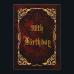 Gothic Gold Gerahmt 30. Geburtstag Einladung<br><div class="desc">Elegante personalisierte / personalisierte maßgeschneiderte Gotik 30. Geburtstag Party Einladungen für Frauen. Mit einem wunderschönen Goldrahmen von verzierten Wirbel und einem atemberaubenden schwarzen Damast-Muster auf einem dekorativen dunkelroten Grunge-Hintergrund gedruckt. Die Rückseite dieses coolen gotischen Geburtstags lädt mit dem gleichen Design und genügend Platz zum Personalisieren Ihrer Veranstaltungsdetails ein. Der gesamte...</div>