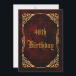 Gothic Gold Gerahmt 40. Geburtstag Einladung<br><div class="desc">Elegante personalisierte / personalisierte maßgeschneiderte Gotik 40. Geburtstag Party Einladungen für Frauen. Mit einem wunderschönen Goldrahmen von verzierten Wirbel und einem atemberaubenden schwarzen Damast-Muster auf einem dekorativen dunkelroten Grunge-Hintergrund gedruckt. Die Rückseite dieses coolen gotischen Geburtstags lädt mit dem gleichen Design und genügend Platz zum Personalisieren Ihrer Veranstaltungsdetails ein. Der gesamte...</div>