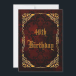 Gothic Gold Gerahmt 40. Geburtstag Einladung<br><div class="desc">Elegante personalisierte / personalisierte maßgeschneiderte Gotik 40. Geburtstag Party Einladungen für Frauen. Mit einem wunderschönen Goldrahmen von verzierten Wirbel und einem atemberaubenden schwarzen Damast-Muster auf einem dekorativen dunkelroten Grunge-Hintergrund gedruckt. Die Rückseite dieses coolen gotischen Geburtstags lädt mit dem gleichen Design und genügend Platz zum Personalisieren Ihrer Veranstaltungsdetails ein. Der gesamte...</div>