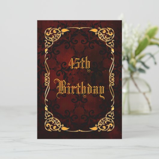Gothic Gold Gerahmt 45. Geburtstag Einladung (Stehend Vorderseite)
