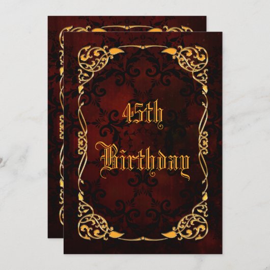 Gothic Gold Gerahmt 45. Geburtstag Einladung (Vorne/Hinten)