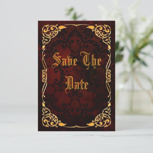 Gothic Gold Gerahmt Sweet 16 Save the Date (Stehend Vorderseite)