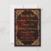 Gothic Gold Gerahmt Sweet 16 Save the Date (Rückseite)