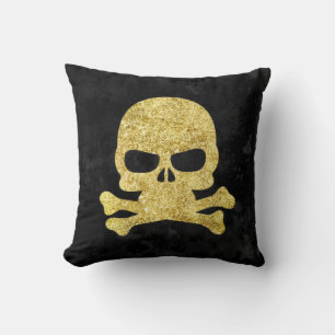 Gothic Gold Imitats Glitzer Skull & Cross Bones Kissen