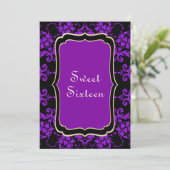 Gothic Gold & Lilac Damask Einladung (Stehend Vorderseite)