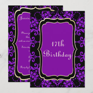 Gothic Gold & Lilac Damast 17. Geburtstag Einladung